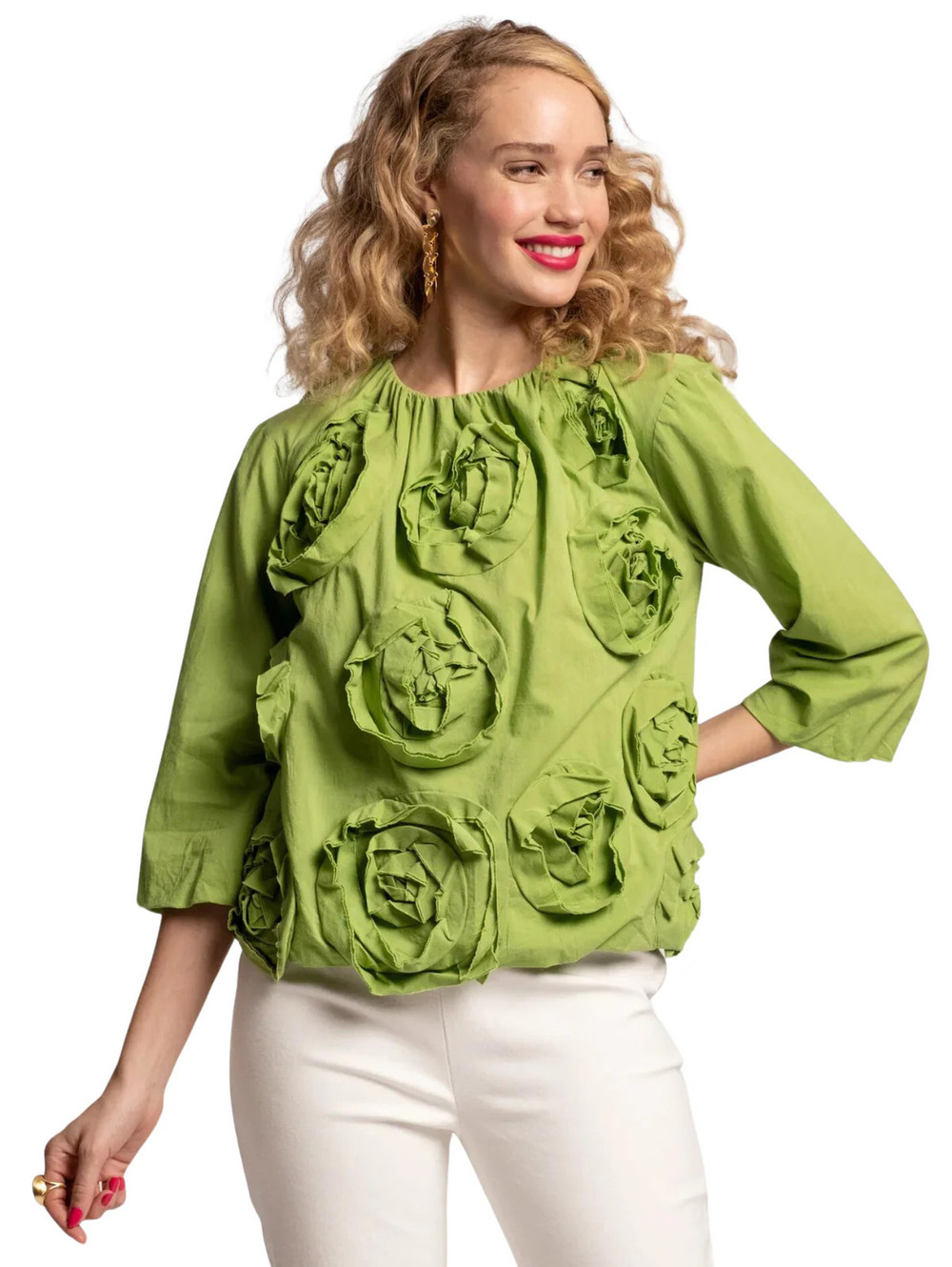 Frances Valentine Emily Ruched Flower Top M
